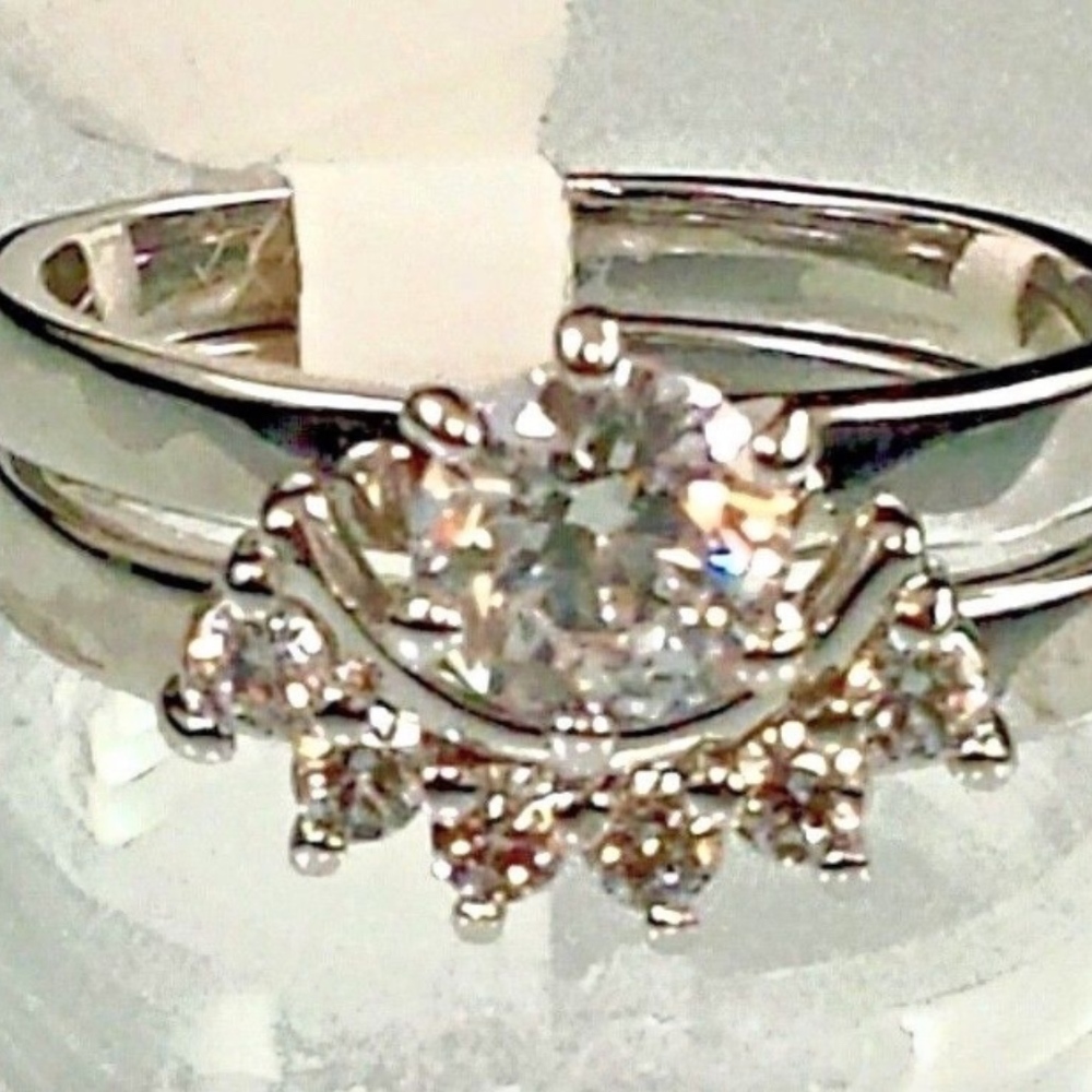 Silver Cubic Zirconia Wedding Band Ring Set Band Duo size 8 - Picture 6 of 12